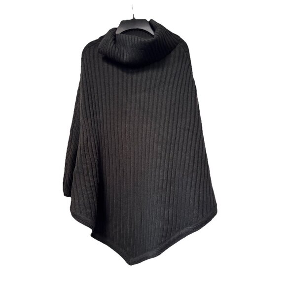 MICHAEL KORS turtleneck ribbed knit buttons women's poncho topper -BLACK - Picture 6 of 9